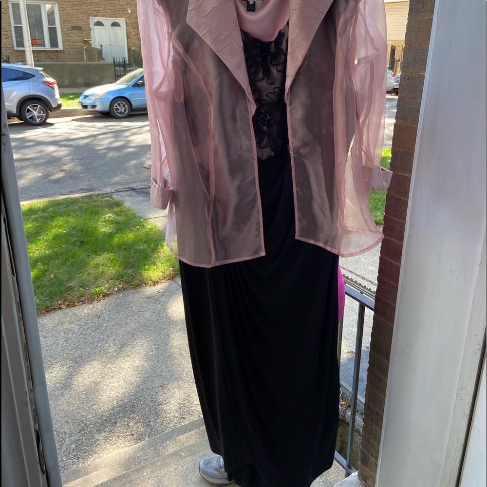 Connected 2PieceDress w/Jacket, Pink/Black, Size 24W